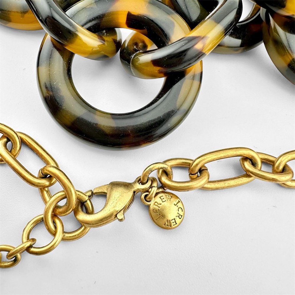 J.Crew Tortoiseshell Brown and Gold Chain Link Chunky Necklace - Picture 5 of 7